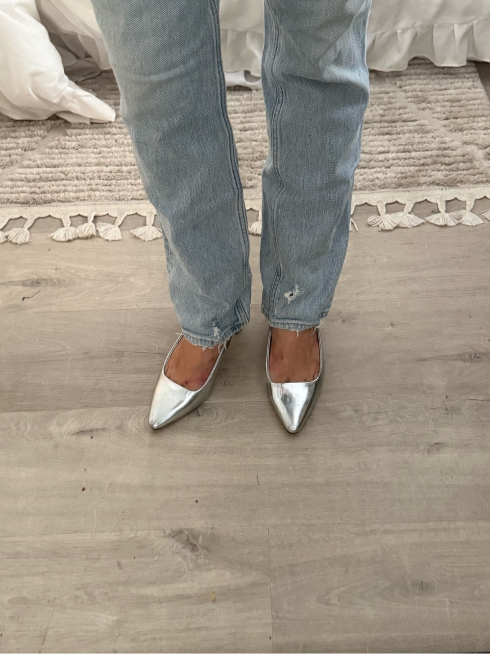ASOS x Marc Fisher Silver Pointed Toe Kitten Heels